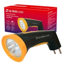 Фонарь аккумуляторный LED3804M 4LED аккум. SLA 220В пластик. черн./желт. (кор.) Ultraflash 12867