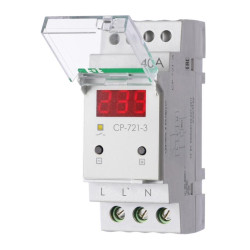 Реле напряжения CP-721-3 40А контроль напряжения: нижн. порог 140-210В верхн. порог 240-300В цифров. индикация напряжения 2мод. монтаж на DIN-рейку возможность пломбировки панели управления F&F EA04.009.021