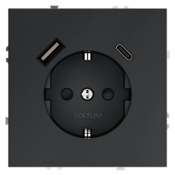 Розетка 1-м СП S70 16А с USB A+С с заземл. защ. шторки механизм графит Voltum VLS040507