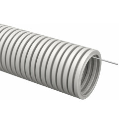 Труба гофрированная ПВХ d20мм с протяжкой сер. (уп.25м) TOKOV ELECTRIC TKE-TG/P-20-C06/25