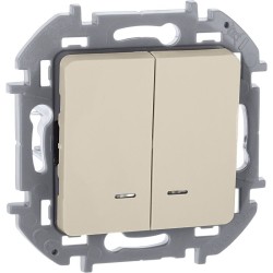 Выключатель 2-кл. Inspiria 10А IP20 250В 10AX с подсветкой/индикацией механизм сл. кость IEK 673631