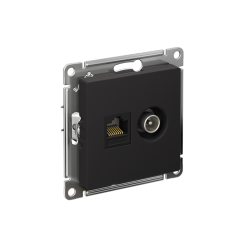 Розетка компьютерная + телевизионная 2-м СП AtlasDesign RJ45 кат.5E + TV механизм карбон SE ATN001089