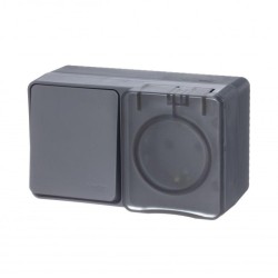 Блок ОП AtlasDesign PROFI IP54 (розетка 1-м 16А заземл. защ. шторки + 1-кл. выключатель 10А) антрацит SE ATN544070