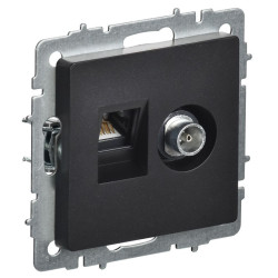 Розетка компьютерная + телевизионная 2-м Brite РТВ/РК12-БрЧ RJ45 кат.5E + TV механизм черн. IEK BR-AK20-1-K02