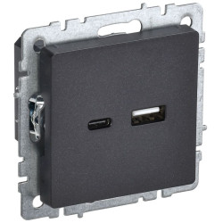 Розетка BRITE USB A+C 18Вт РЮ11-1-БрЧ механизм черн. IEK BR-U22-018-K02