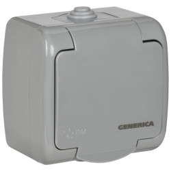 Розетка 1-м ОП AQUATIC РСш12-2-А 16А IP54 с заземл. с крышкой GENERICA ERA12-K03-16-54
