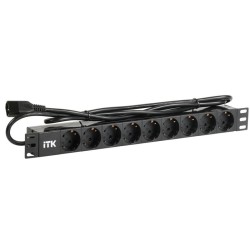 Блок розеток 9 мест PDU (немец. станд.) DIN 49440 ПВХ профиль 1U шнур 2м; вилка IEC 320 C14; черн. ITK PH22-9D2-P